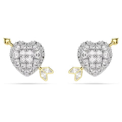 Idyllia stud earrings Mixed cuts, Heart with arrow, White, Mixed metal finish