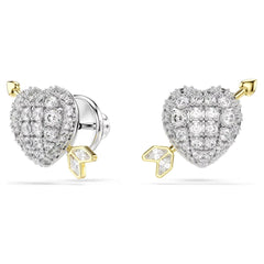 Idyllia stud earrings Mixed cuts, Heart with arrow, White, Mixed metal finish