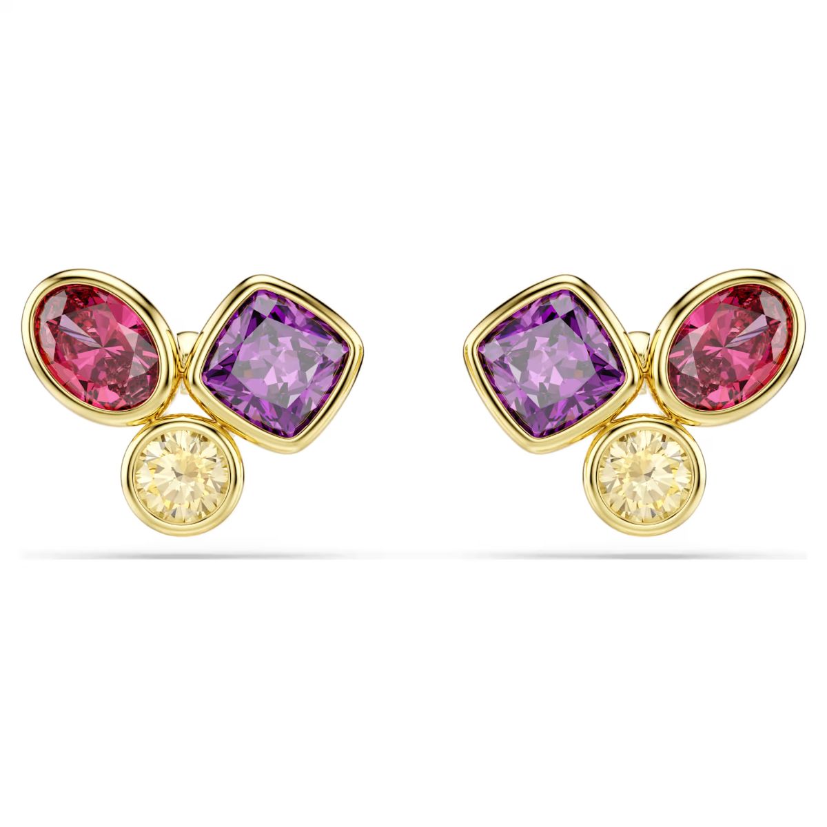 Imber stud earrings Mixed cuts, Multicolored, 18K gold plated