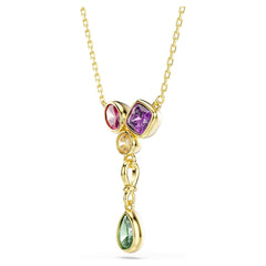 Imber Y pendant Mixed cuts, Multicolored, 18K gold plated