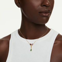 Imber Y pendant Mixed cuts, Multicolored, 18K gold plated