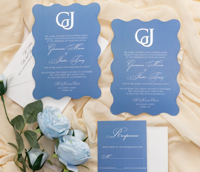 Wavy Flat Card w/ 3D Acrylic Monogram Invitation