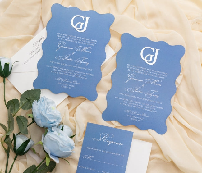 Wavy Flat Card w/ 3D Acrylic Monogram Invitation