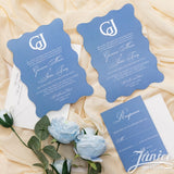 Wavy Flat Card w/ 3D Acrylic Monogram Invitation