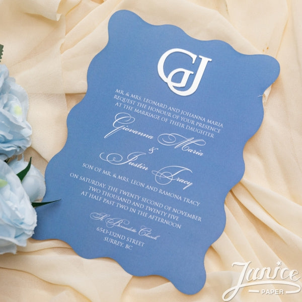 Wavy Flat Card w/ 3D Acrylic Monogram Invitation