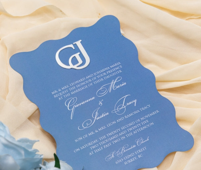 Wavy Flat Card w/ 3D Acrylic Monogram Invitation