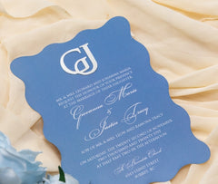 Wavy Flat Card w/ 3D Acrylic Monogram Invitation