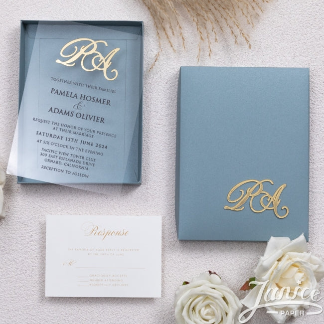 Dusty Blue Box Acrylic Wedding Invitation