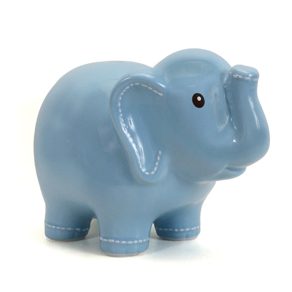 Large Stitched Elephant Bank Blue