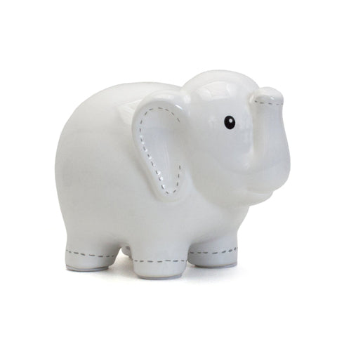 Large Stitched Elephant Bank White