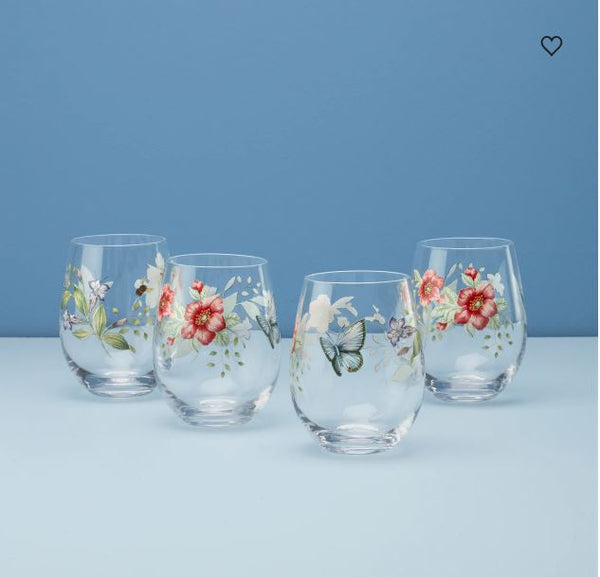 Butterfly Meadow Stemless Wine Glasses Set Of 4