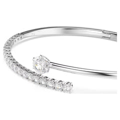 Matrix bangle Round cut, White, Rhodium plated
