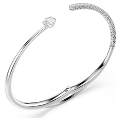 Matrix bangle Round cut, White, Rhodium plated
