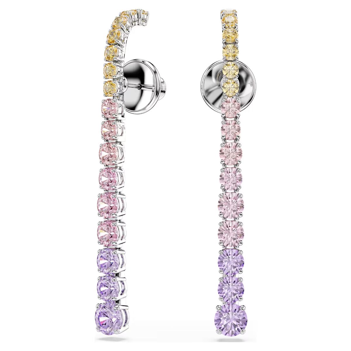 Matrix drop earrings Gradient of round cuts, Multicolored, Rhodium plated