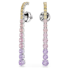 Matrix drop earrings Gradient of round cuts, Multicolored, Rhodium plated