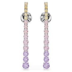 Matrix drop earrings Gradient of round cuts, Multicolored, Rhodium plated