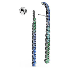 Matrix drop earrings Gradient of round cuts, Multicolored, Ruthenium plated