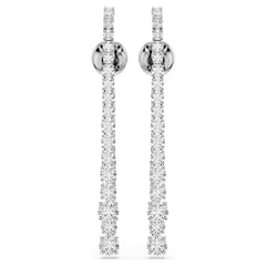 Matrix drop earrings Gradient of round cuts, White, Rhodium plated