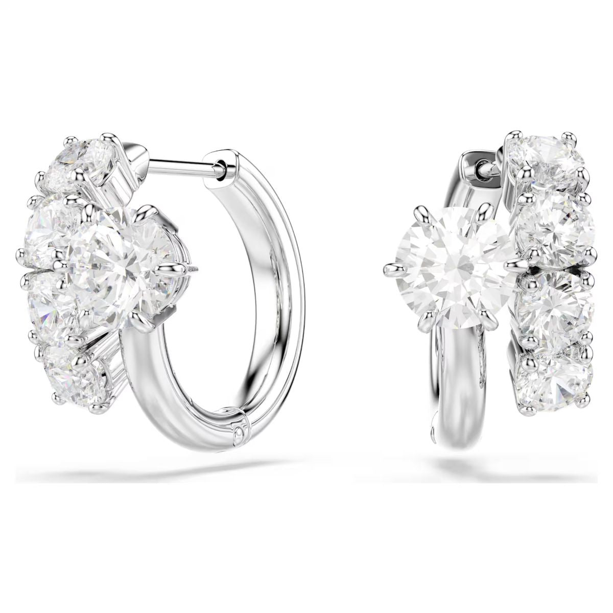 Matrix hoop earrings Round cut, White, Rhodium plated