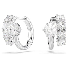 Matrix hoop earrings Round cut, White, Rhodium plated