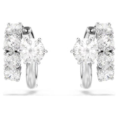 Matrix hoop earrings Round cut, White, Rhodium plated