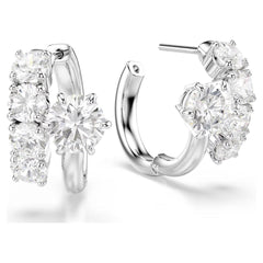 Matrix hoop earrings Round cut, White, Rhodium plated