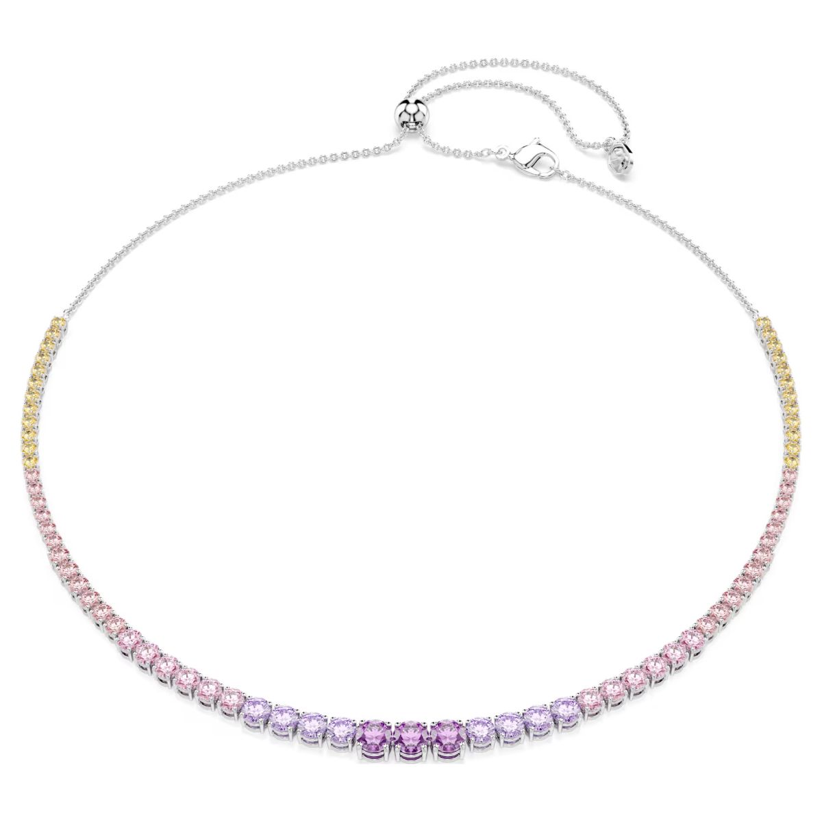 Matrix necklace Gradient of round cuts, Multicolored, Rhodium plated