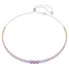 Matrix necklace Gradient of round cuts, Multicolored, Rhodium plated