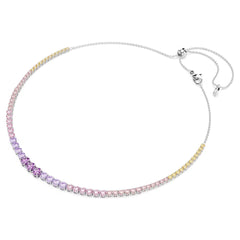 Matrix necklace Gradient of round cuts, Multicolored, Rhodium plated