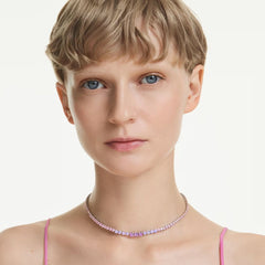 Matrix necklace Gradient of round cuts, Multicolored, Rhodium plated