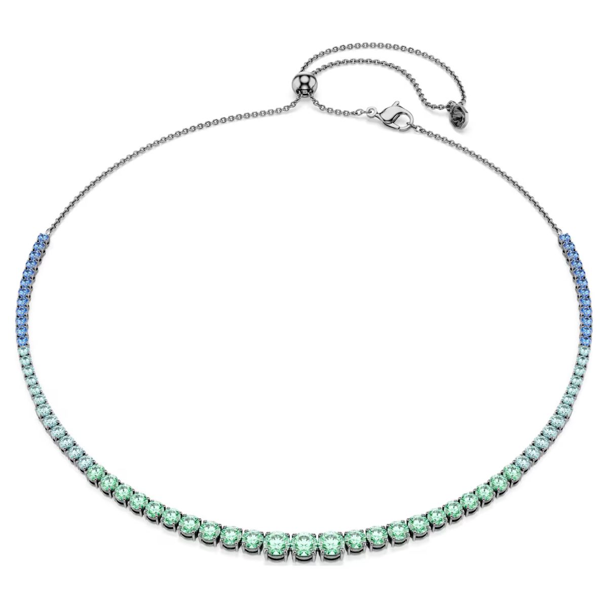 Matrix necklace Gradient of round cuts, Multicolored, Ruthenium plated