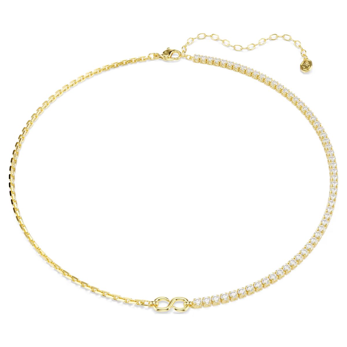 Matrix necklace Round cut, White, 18K gold plated