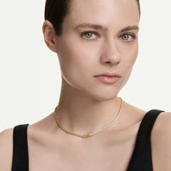 Matrix necklace Round cut, White, 18K gold plated