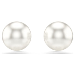 Matrix stud earrings Crystal pearl, White, Rhodium plated