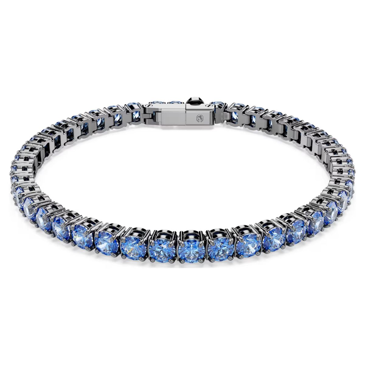 Matrix Tennis bracelet Round cut, Blue, Ruthenium plated