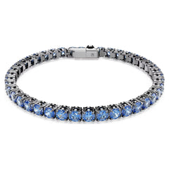 Matrix Tennis bracelet Round cut, Blue, Ruthenium plated