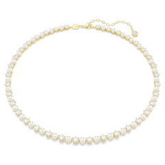 Matrix Tennis necklace Crystal pearl, Round cut, White, Gold-tone plated