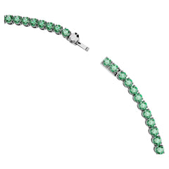 Matrix Tennis necklace Round cut, Green, Ruthenium plated