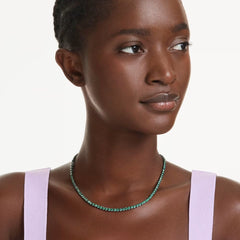 Matrix Tennis necklace Round cut, Green, Ruthenium plated