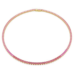 Matrix Tennis necklace Round cut, Pink, Gold-tone plated