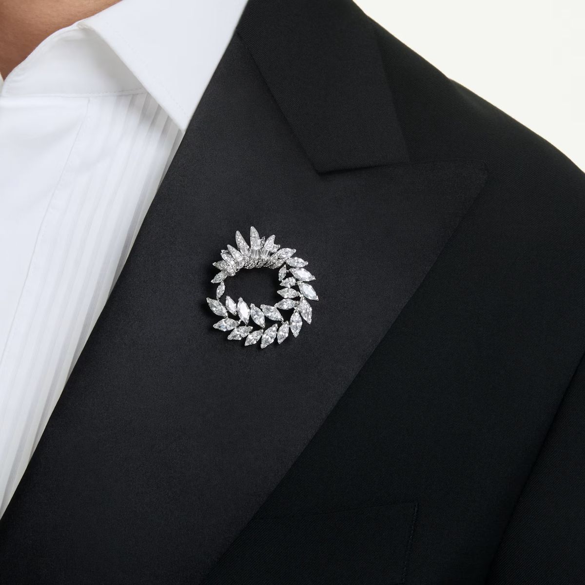 Mesmera brooch Marquise cut, White, Rhodium plated