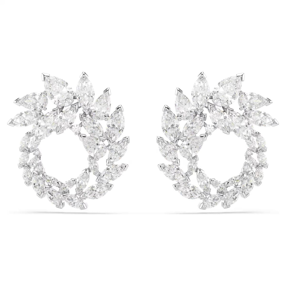Mesmera hoop earrings Marquise cut, White, Rhodium plated
