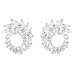 Mesmera hoop earrings Marquise cut, White, Rhodium plated