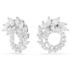 Mesmera hoop earrings Marquise cut, White, Rhodium plated