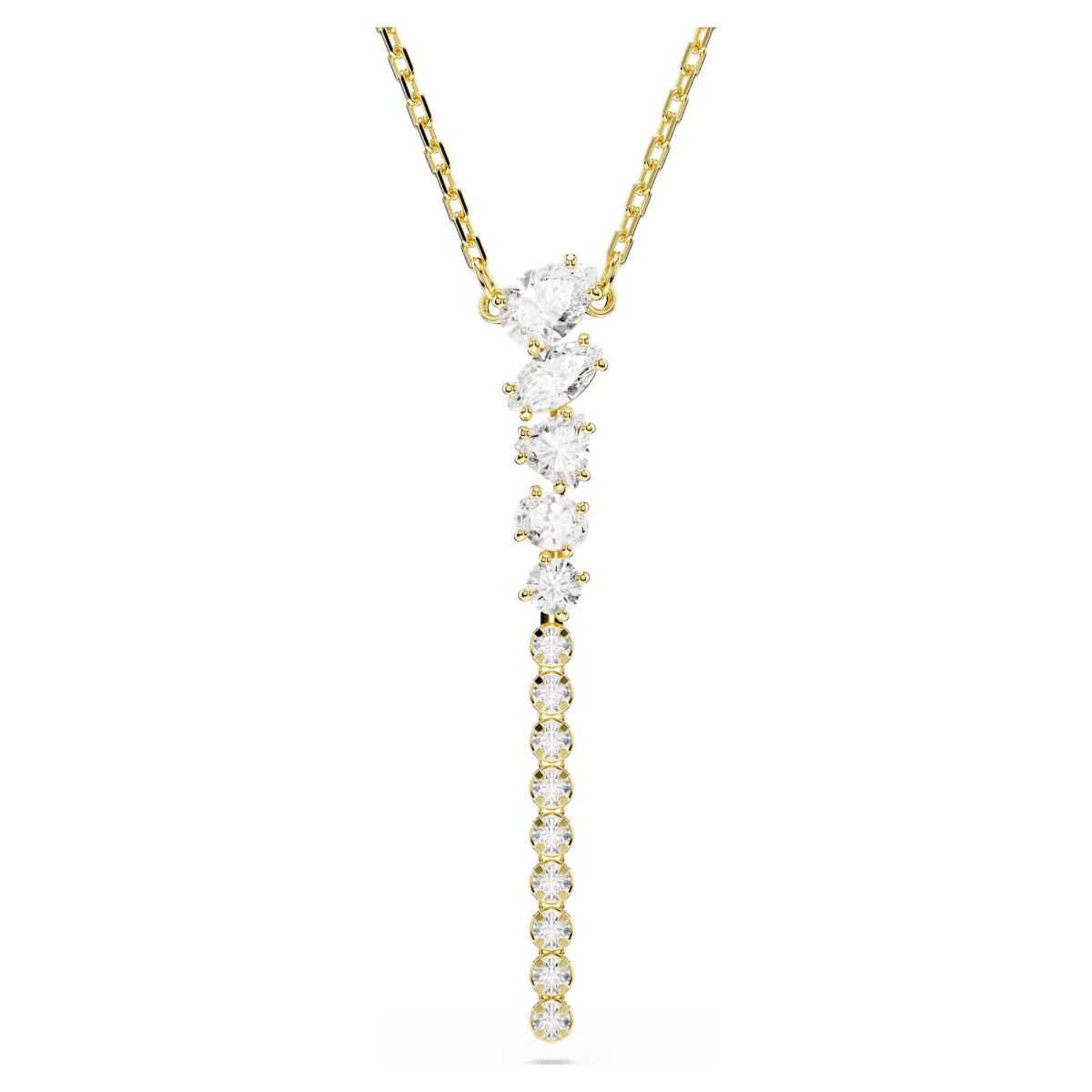 Mesmera Y necklace Mixed cuts, White, 18K gold plated