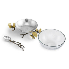 Butterfly Ginkgo Glass Nut Dish W/ Spoon