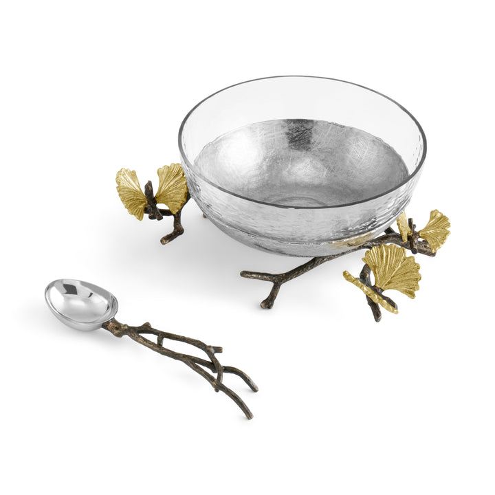 Butterfly Ginkgo Glass Nut Dish W/ Spoon