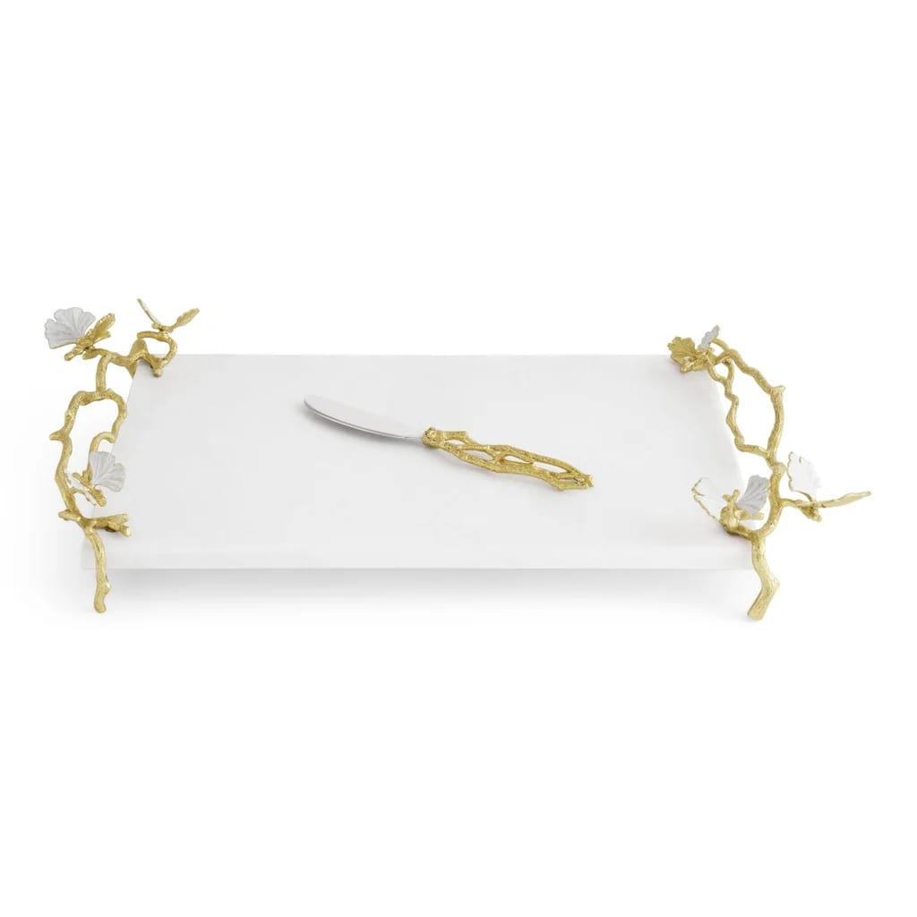 Gold Butterfly Ginkgo Cheese Board With Spreader