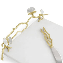 Gold Butterfly Ginkgo Cheese Board With Spreader