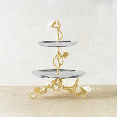 Butterfly Ginkgo Gold Two Tier Etagere